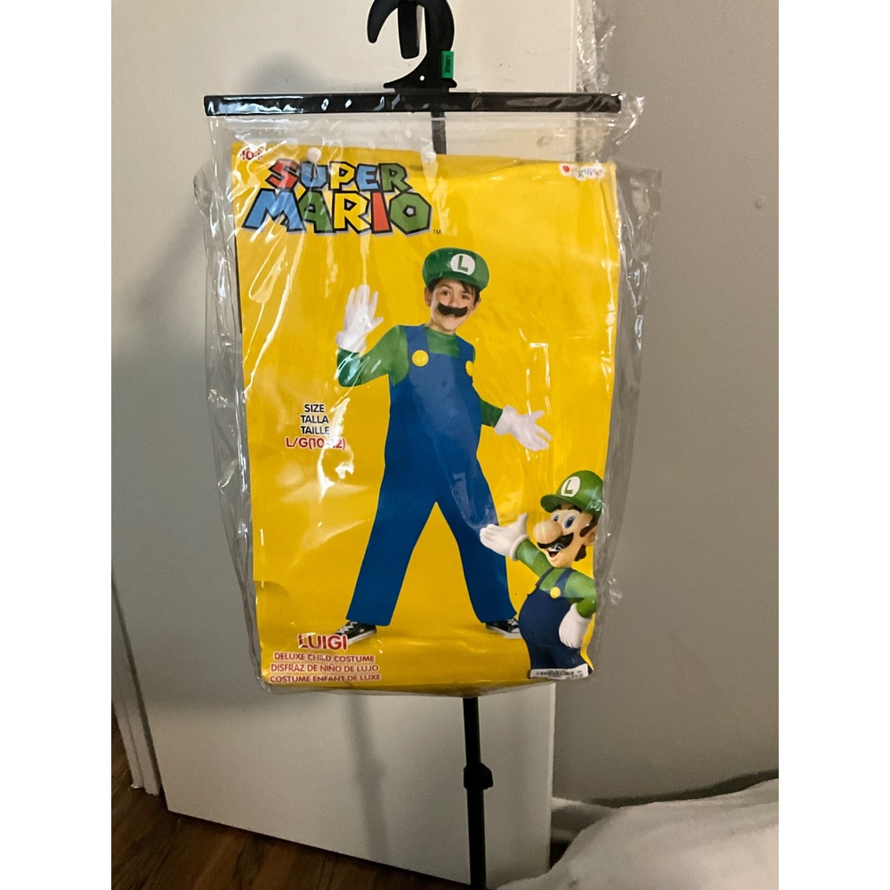 Nintendo Super Mario Luigi Deluxe Child Costume Green Blue Large 10-12 67822G